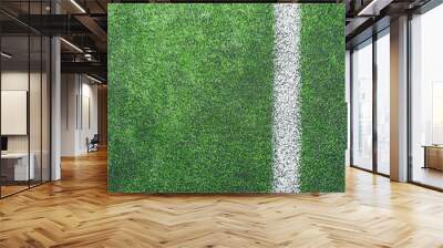 surface of Artificial turf with White corner line on the green football/soccer field from top view for background Wall mural