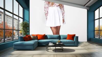 fashion model woman pose in studio on gray background Wall mural