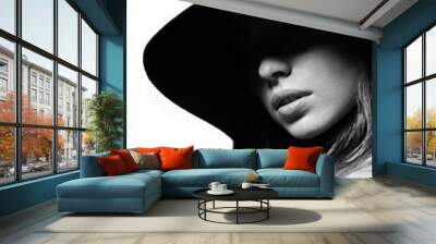 Fashion woman model in black dress Wall mural