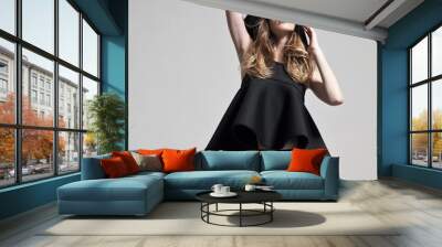 fashion woman model in black dress Wall mural