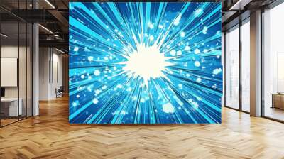 Blue pop art retro background with exploding rays of lightning comic style, vector illustration Wall mural