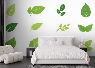 Green leaf icon set for natural, eco, vegan, and bio labels.  Wall mural