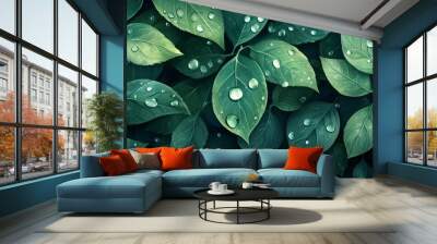 Leaves with drops of water. Can be used as a background. Wall mural