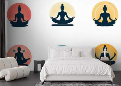 Yoga icon set showing a person in a meditation pose. - Wall mural