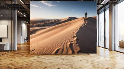 Sand Dunes Wanders in Snowy Winter: The Pathfinder's Pilgrimage Enveloped in Landslide Wall mural