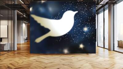 A silhouette of a bird against a starry night sky, symbolizing freedom and tranquility. Wall mural