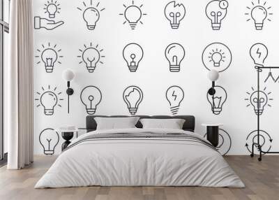 Lightbulbs, Lamps Pack of Thin Icons. Editable Stroke. Suitable for Web Sites, Books, Cards, Apps Wall mural