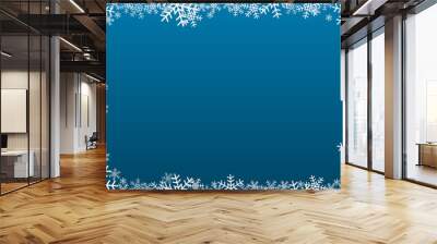 White snowflake frame on dark blue background Wall mural