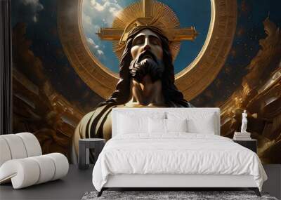 statue of jesus on the cross, Jesus christ. Wall mural