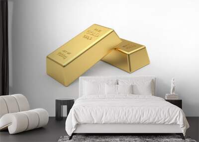 Two gold bars isolated on a white background. 3D illustration Wall mural