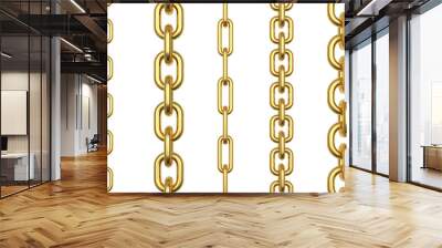 Vertical rows of gold chains isolated on a white background. 3D illustration Wall mural