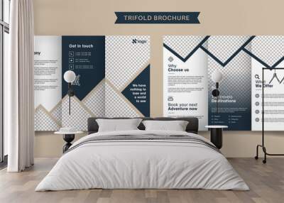 Travel business trifold brochure template. Modern, Creative and Professional tri fold brochure vector design. Simple and minimalist promotion layout. Wall mural