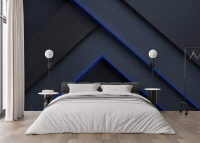 Abstract geometric layers with blue glowing accent lines Wall mural