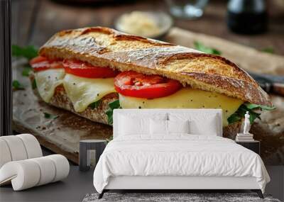 Fresh and Delicious Cheese and Tomato Sandwich Wall mural