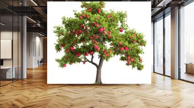 Apple tree isolated on transparent background, Red ripe fruits and green foliage, PNG, Generative AI Wall mural