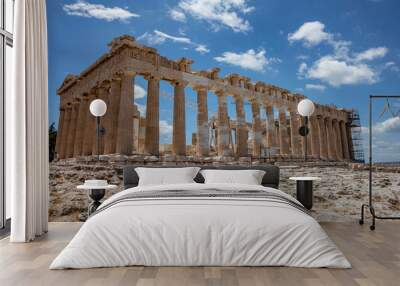 Athens, Greece. Parthenon temple on Acropolis hill, blue sky background Wall mural