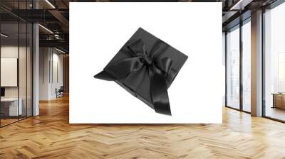 Black Friday Sale. Black gift box with ribbon bow isolated on white transparent, top view Wall mural