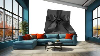 Black Friday Sale. Black gift box with ribbon bow isolated on white transparent Wall mural