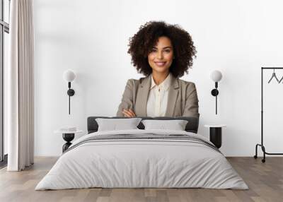 Business woman portrait isolated on white transparent background, Afro businesswoman in suit, crossed arms, PNG Wall mural