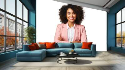 Business woman portrait isolated on white transparent background, Afro businesswoman in suit, crossed arms, PNG Wall mural