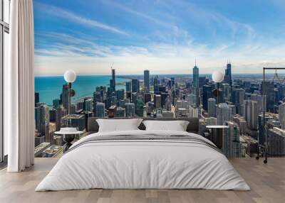 Chicago city skyscrapers panorama, blue sky background. Skydeck observation Wall mural