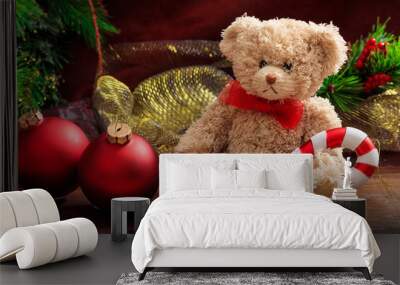 Christmas decoration and teddy bear Wall mural