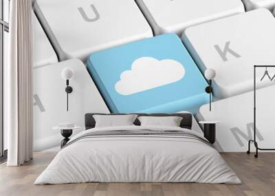 Cloud computing, blue key on a computer keyboard, banner. 3d illustration Wall mural