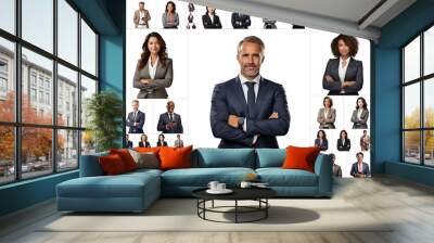 Collage of business people portrait isolated on white, businesspeople in suit, company management team Wall mural