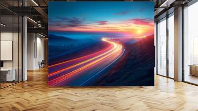 Colorful light trails with motion effect. Car high speed light lines Wall mural