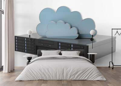 Computer server unit and storage cloud on white background. 3d illustration Wall mural