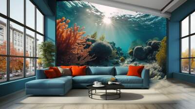 Coral reef in the sea, generative ai Wall mural