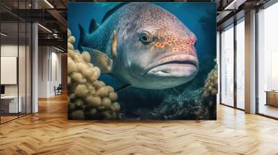 Coral reef with fish, generative ai Wall mural