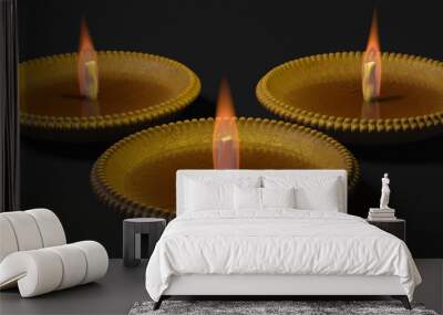 Diwali, Hindu festival of lights celebration. Diya oil lamps on dark background. 3d illustration Wall mural