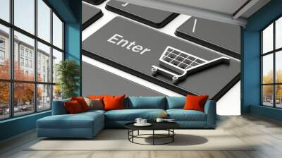 e-commerce symbol on a computer keyboard, black friday concept. 3d illustration Wall mural