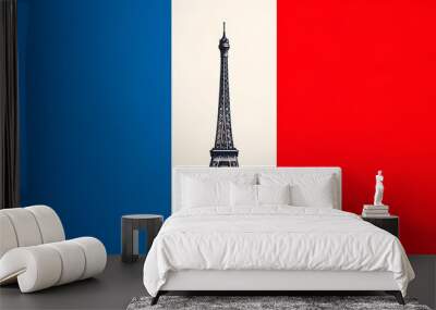 Eiffel tower Paris city France on french flag, white, blue and red color  Wall mural