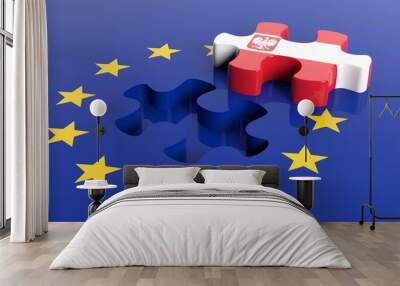 European Union flag, Poland flag puzzle piece. 3d illustration Wall mural