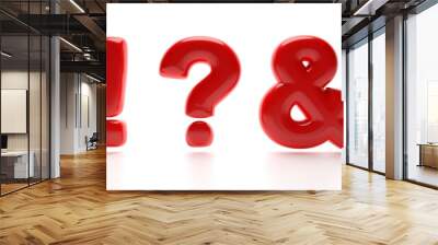 Exclamation, Ampersand, and question mark punctuation signs. Balloon symbols red color isolated on white background. 3d illustration Wall mural