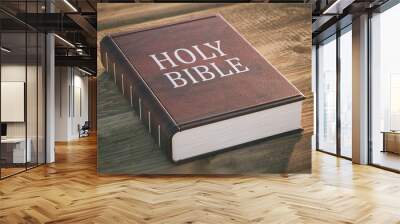 Holy Bible on wooden table background. 3d illustration Wall mural