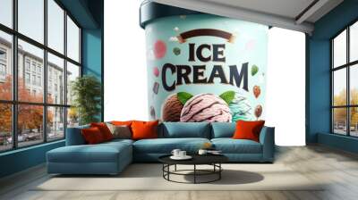 Ice cream bucket container isolated on white transparent  Wall mural