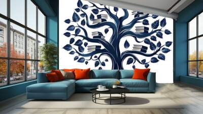 Knowledge tree isolated on white transparent, World book day, PNG Wall mural