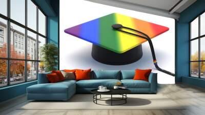 LGBT Graduate hat. College, high school gay flag cap isolated on white. 3d illustration Wall mural