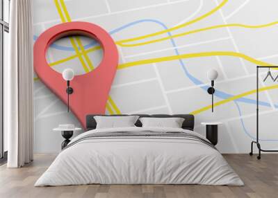 Location marker red color on map background, banner. 3d illustration Wall mural