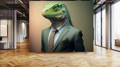 portrait of a chameleon dressed in a formal business suit, generative ai Wall mural