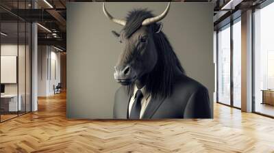 Portrait of a gnu dressed in a formal business suit,  generative ai Wall mural