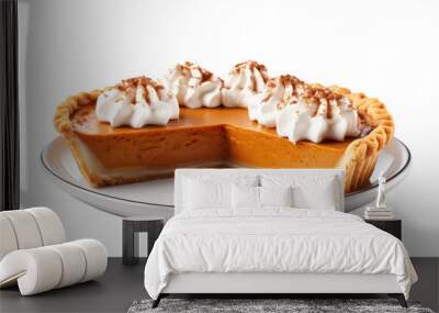 Pumpkin pie, Thanksgiving  dessert isolated on white transparent background, PNG Wall mural