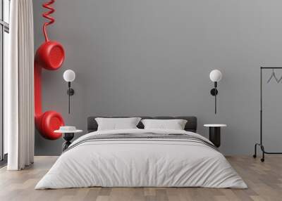 Red old phone receiver on grey background. 3d illustration Wall mural