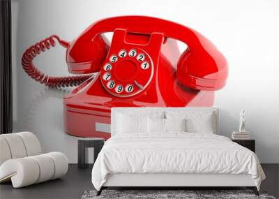 Red old telephone on white background. 3d illustration Wall mural