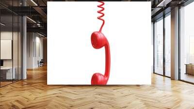 Red old telephone receiver isolated on white transparent background, PNG Wall mural