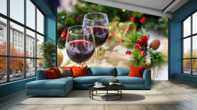 red wine glasses on snow Wall mural