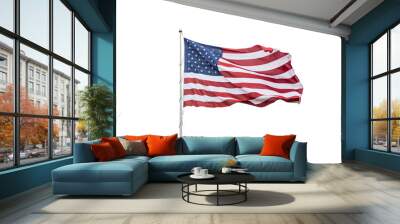 United States flag on a pole waving isolated on white background. Wall mural